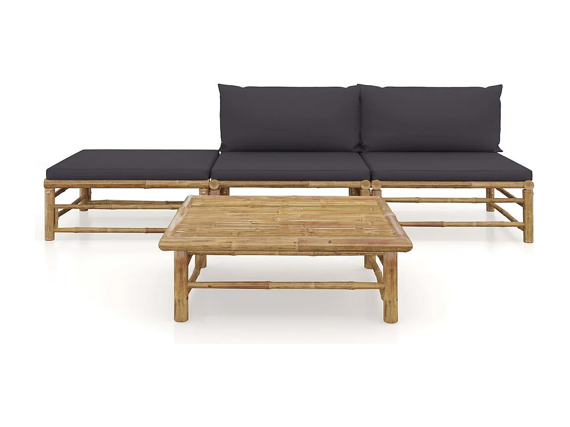 Salon de jardin 4 pcs avec coussins gris foncé Bambou BE58573