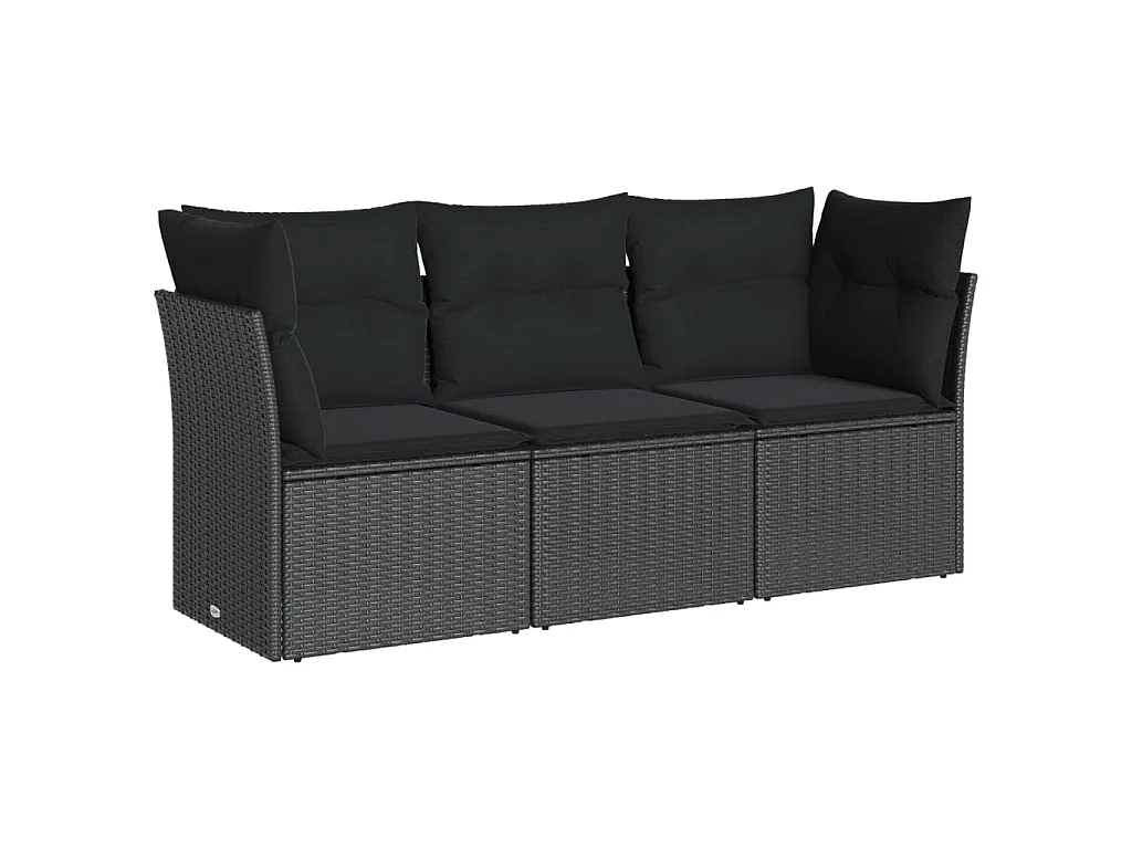 3-delige Loungeset met kussens poly rattan zwart NL10570