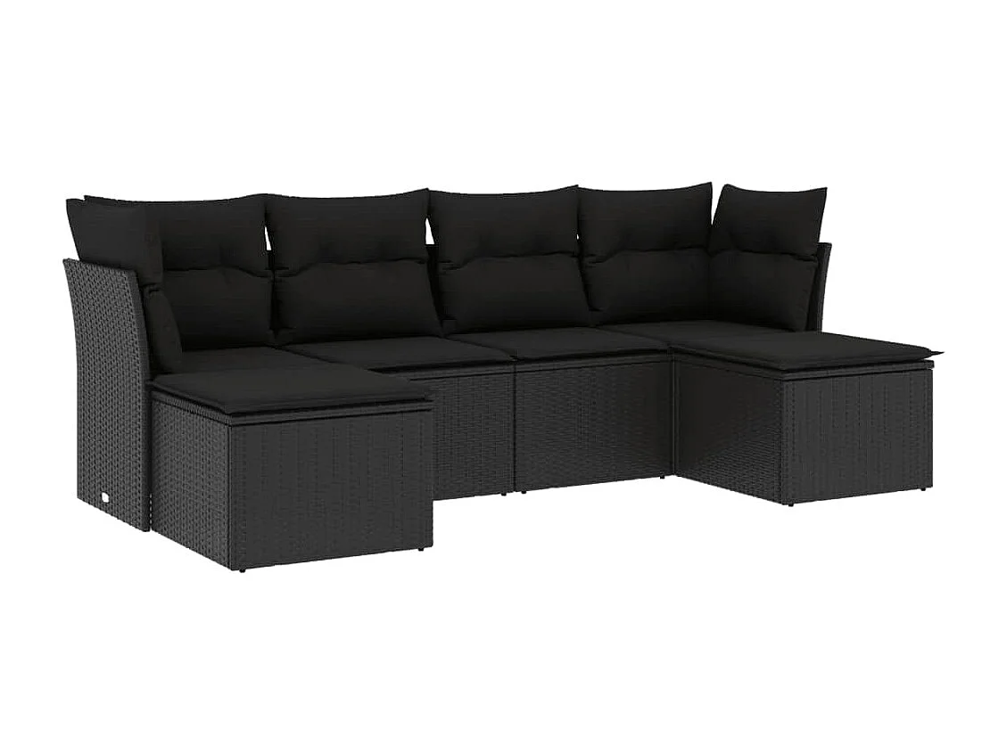 6-tlg. Garten-Sofagarnitur,Gartenmöbel-Set mit Kissen Schwarz Poly Rattan -gkd523756
