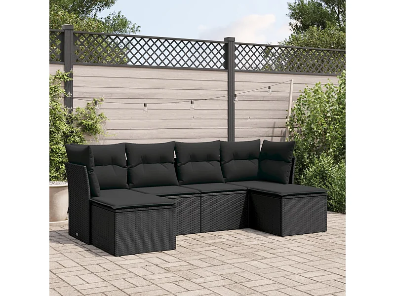 6-tlg. Garten-Sofagarnitur,Gartenmöbel-Set mit Kissen Schwarz Poly Rattan -gkd523756