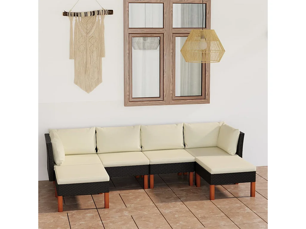 Salon de jardin 6 pcs avec coussins Résine tressée Noir BE15150