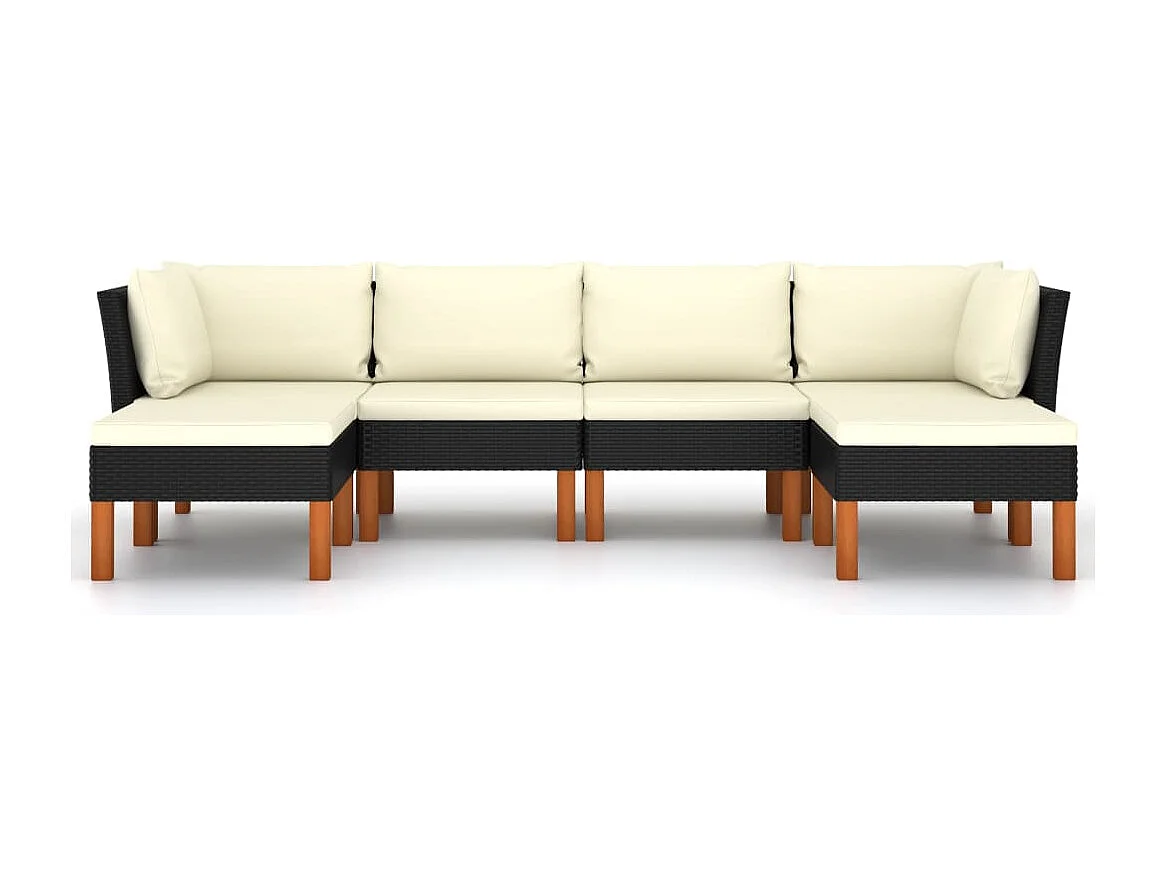 Salon de jardin 6 pcs avec coussins Résine tressée Noir BE15150