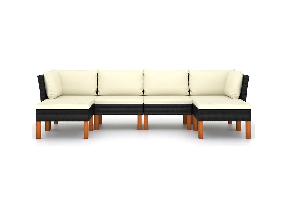 6-tlg. Garten-Sitzgruppe | Garten-Lounge-Set mit Kissen Poly Rattan Schwarz -GKD666090