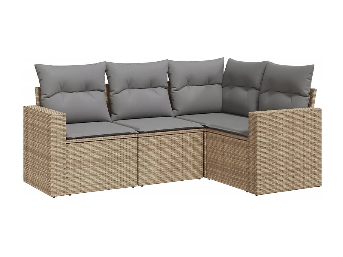 4-tlg. Garten-Sofagarnitur,Gartenmöbel-Set mit Kissen Beige Poly Rattan -gkd479295