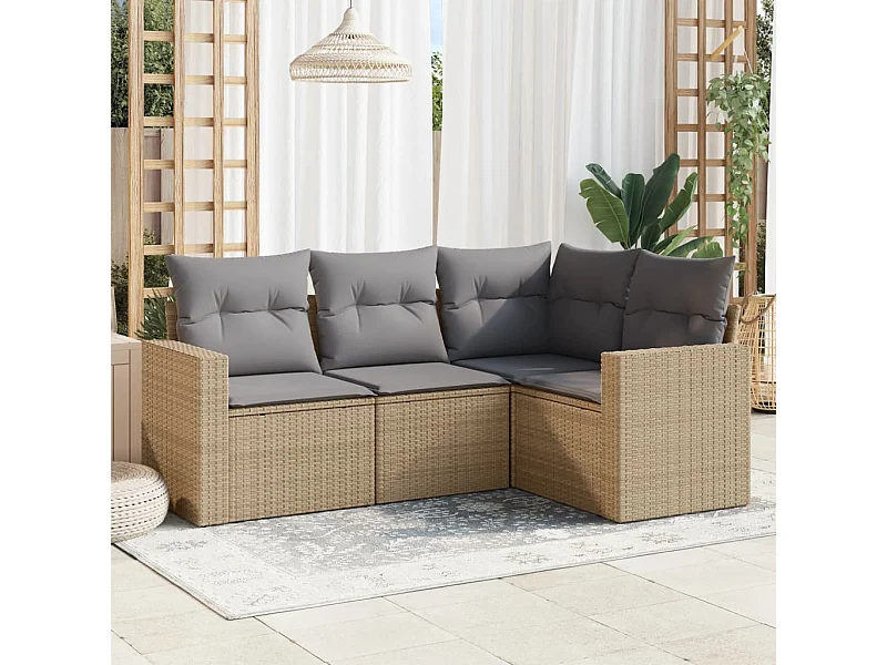 Salon de jardin avec coussins 4 pcs beige résine tressée BE28221