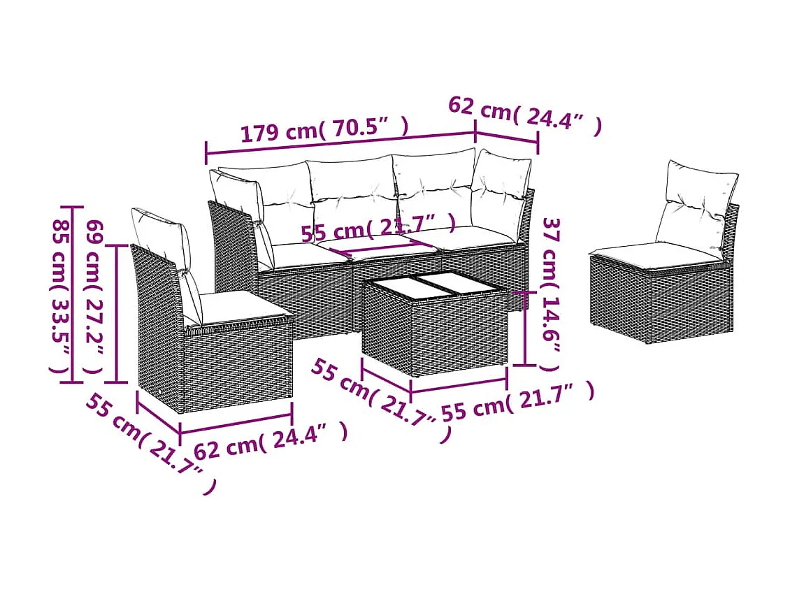 6-tlg. Garten-Sofagarnitur,Gartenmöbel-Set mit Kissen Schwarz Poly Rattan -gkd176854