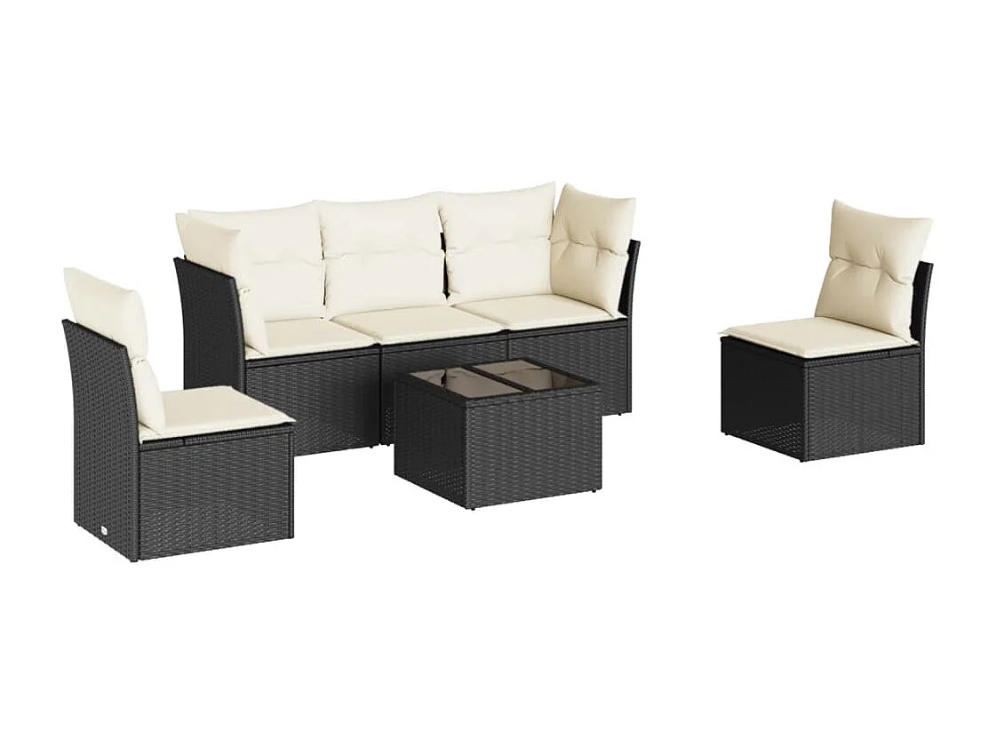 6-tlg. Garten-Sofagarnitur,Gartenmöbel-Set mit Kissen Schwarz Poly Rattan -gkd176854