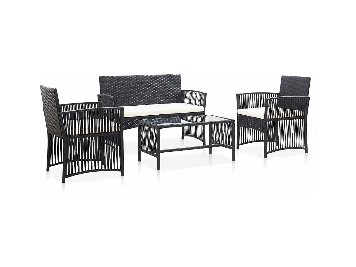 Salon de jardin 4 pcs avec coussin Résine tressée Noir BE46774