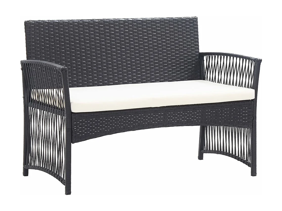 4 pcs conjunto lounge de jardim c/ almofadões vime PE preto PT30824