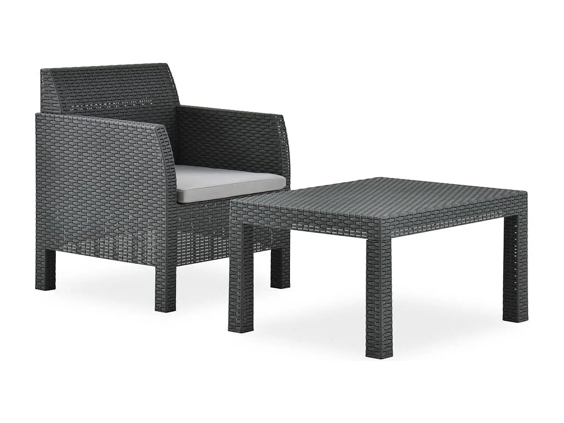 Salon de jardin 2 pcs avec coussin PP Rotin Anthracite BE64844