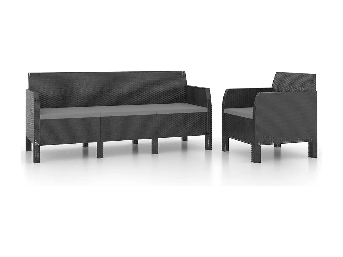 2-tlg. Garten-Sitzgruppe | Garten-Lounge-Set mit Kissen PP Rattan Anthrazit -GKD167105