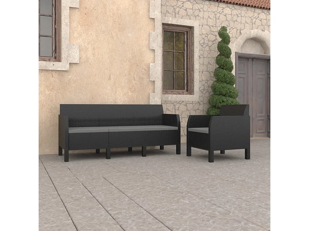 Salon de jardin 2 pcs avec coussins PP Rotin Anthracite BE49224