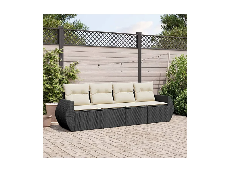 4-tlg. Garten-Sofagarnitur,Gartenmöbel-Set mit Kissen Schwarz Poly Rattan -gkd270740