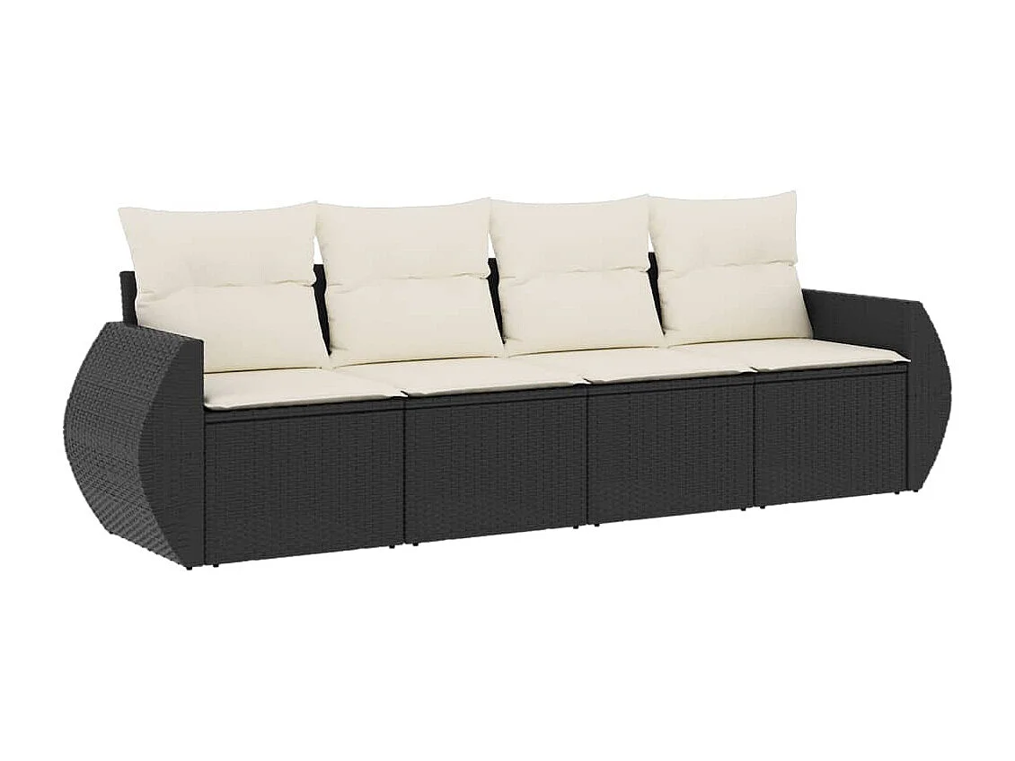 4-tlg. Garten-Sofagarnitur,Gartenmöbel-Set mit Kissen Schwarz Poly Rattan -gkd270740