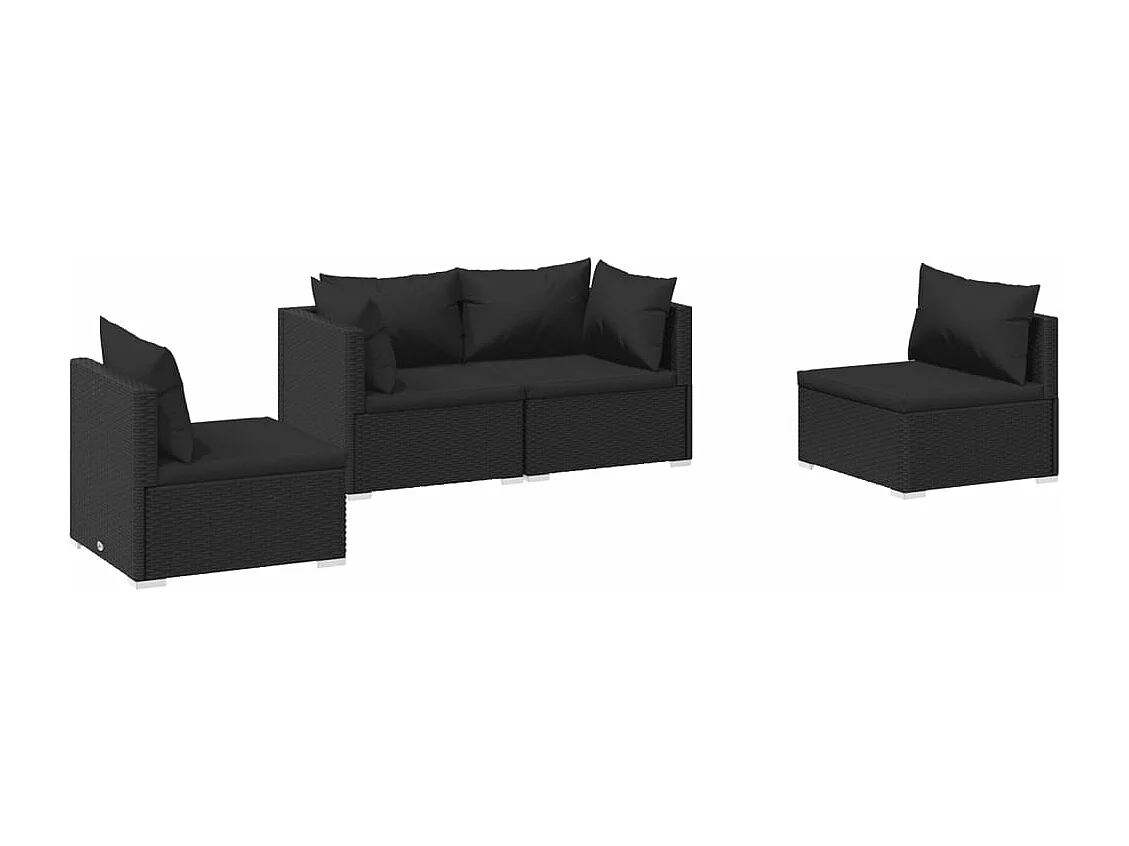 4 pcs conjunto lounge de jardim c/ almofadões vime PE preto PT38829