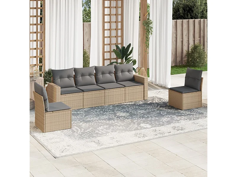 Salon de jardin avec coussins 6 pcs beige résine tressée BE76463