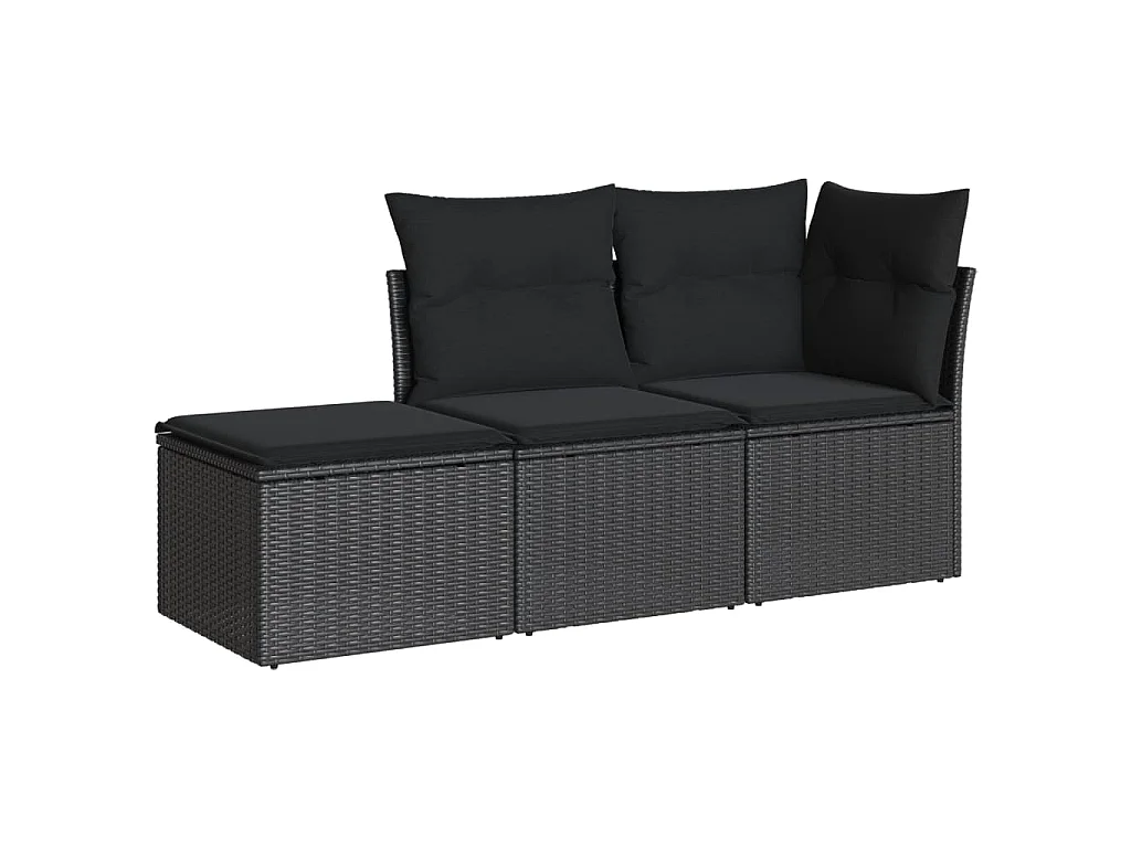 3-delige Loungeset met kussens poly rattan zwart NL67677