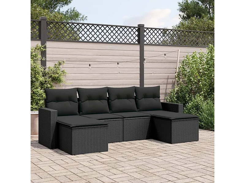 6-tlg. Garten-Sofagarnitur,Gartenmöbel-Set mit Kissen Schwarz Poly Rattan -gkd609878