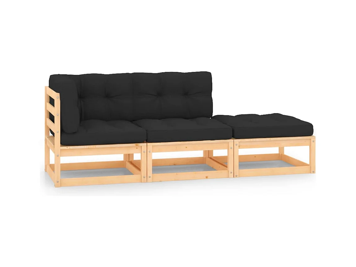 Salon de jardin 3 pcs avec coussins Bois de pin massif BE74286