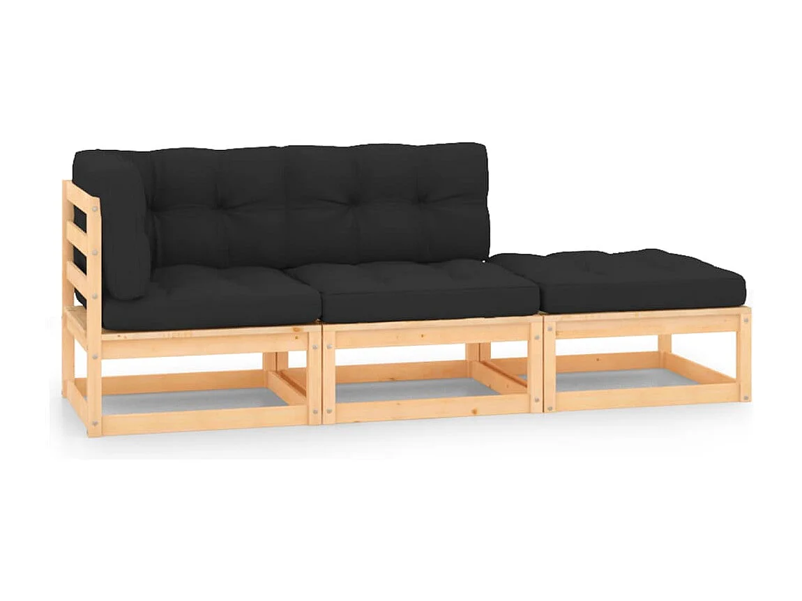 Salon de jardin 3 pcs avec coussins Bois de pin massif BE74286