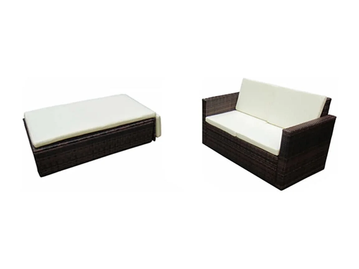 2-tlg. Garten-Sitzgruppe: Sofa + Tisch | Garten-Lounge-Set mit Auflagen Poly Rattan Braun -GKD767502