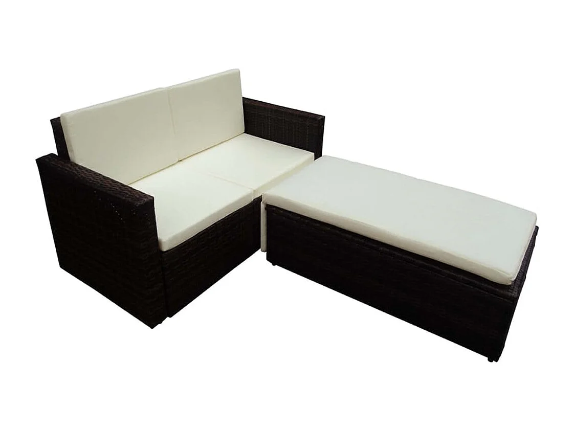 2-tlg. Garten-Sitzgruppe: Sofa + Tisch | Garten-Lounge-Set mit Auflagen Poly Rattan Braun -GKD767502
