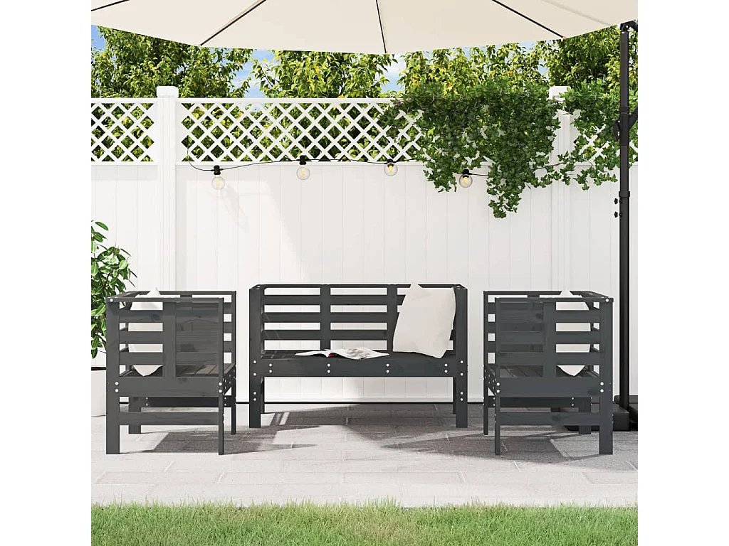 3-delige Loungeset massief grenenhout grijs NL37618