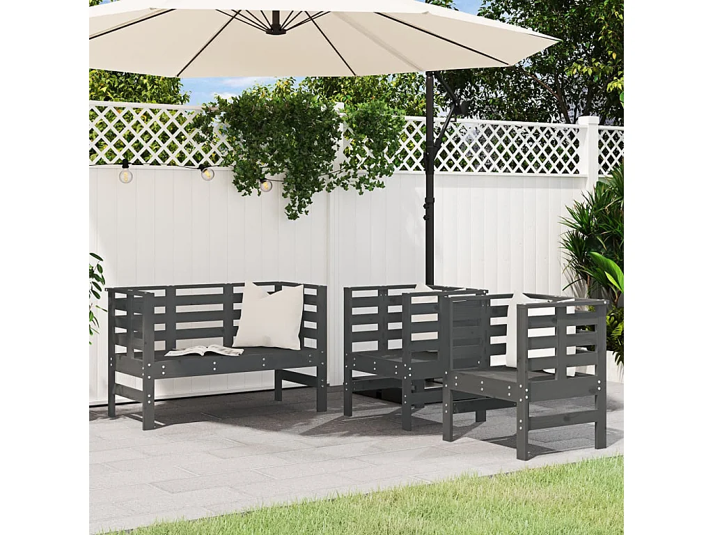 Salon de jardin 3 pcs gris bois massif de pin BE66015