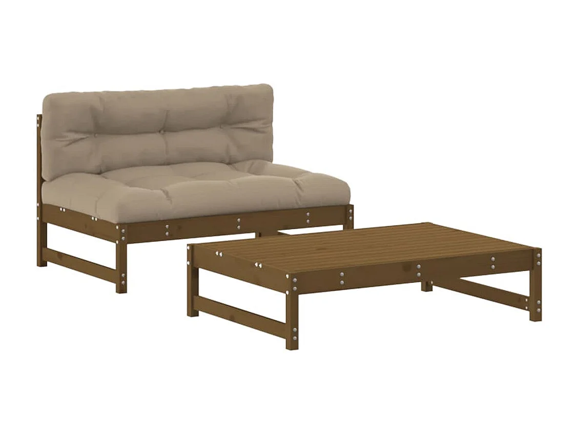 Salon de jardin 2 pcs avec coussins marron miel bois massif BE50815