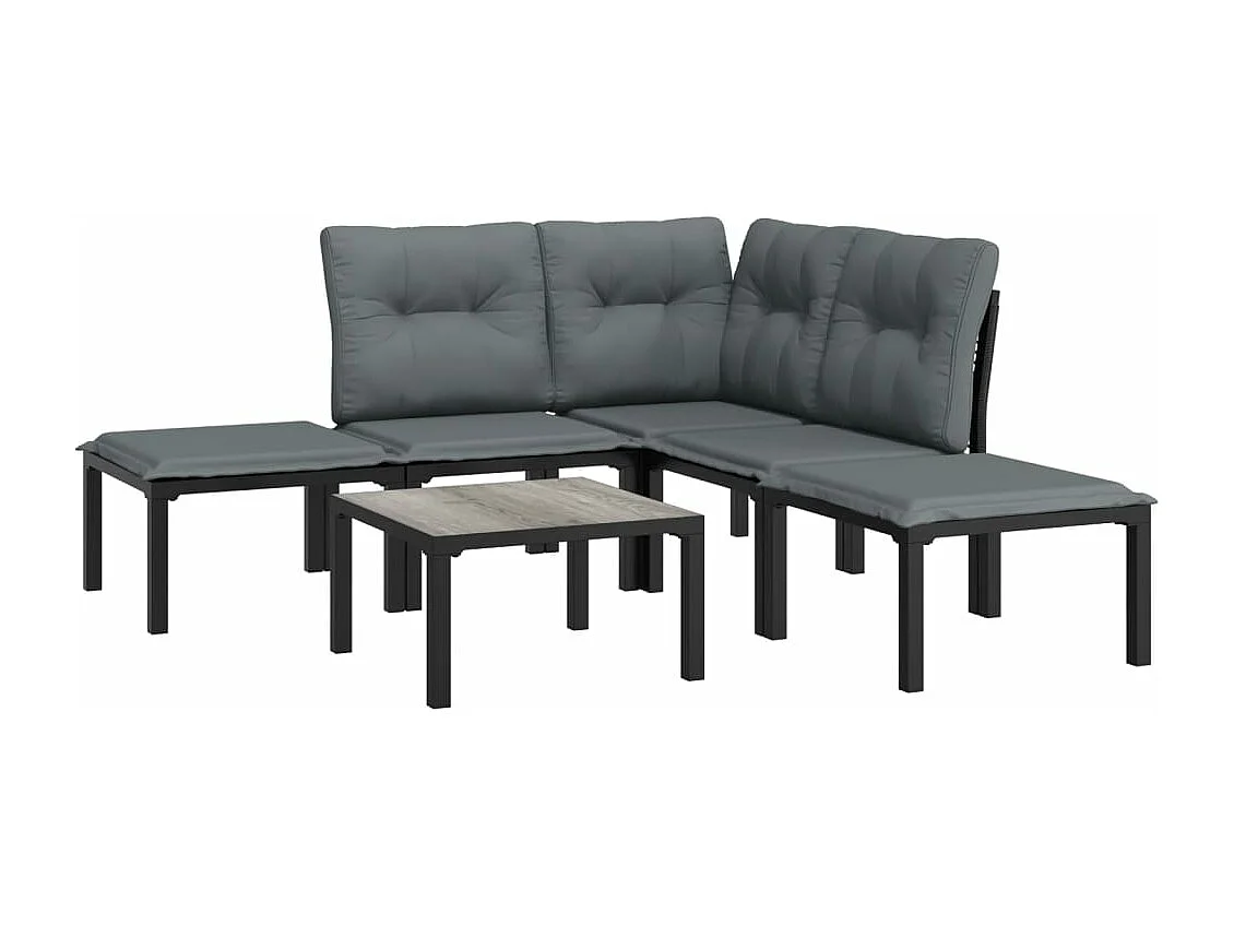 Salon de jardin 6 pcs noir et gris résine tressée BE82095