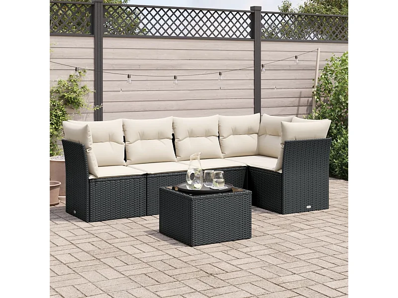 6-tlg. Garten-Sofagarnitur,Gartenmöbel-Set mit Kissen Schwarz Poly Rattan -gkd792175