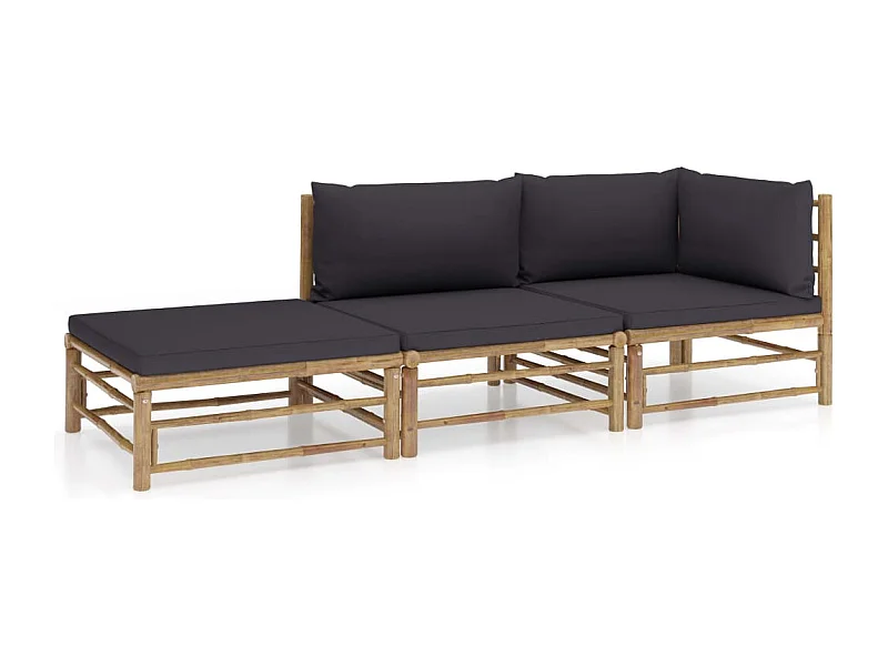 3-delige Loungeset met donkergrijze kussens bamboe NL79791