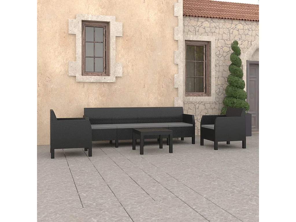 4-delige Loungeset met kussens PP rattan antracietkleurig NL93424