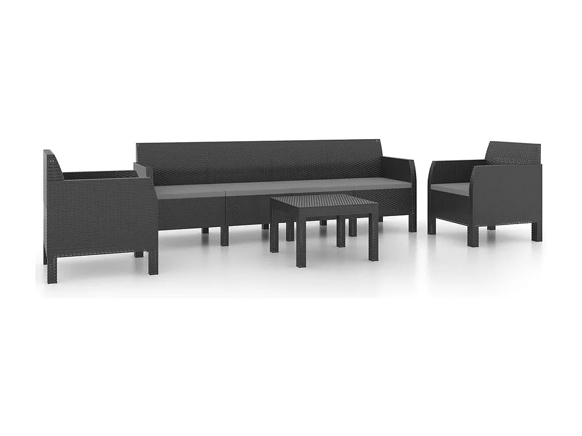 4-delige Loungeset met kussens PP rattan antracietkleurig NL93424