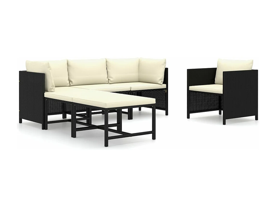 6 pcs conjunto lounge de jardim c/ almofadões vime PE preto PT98620