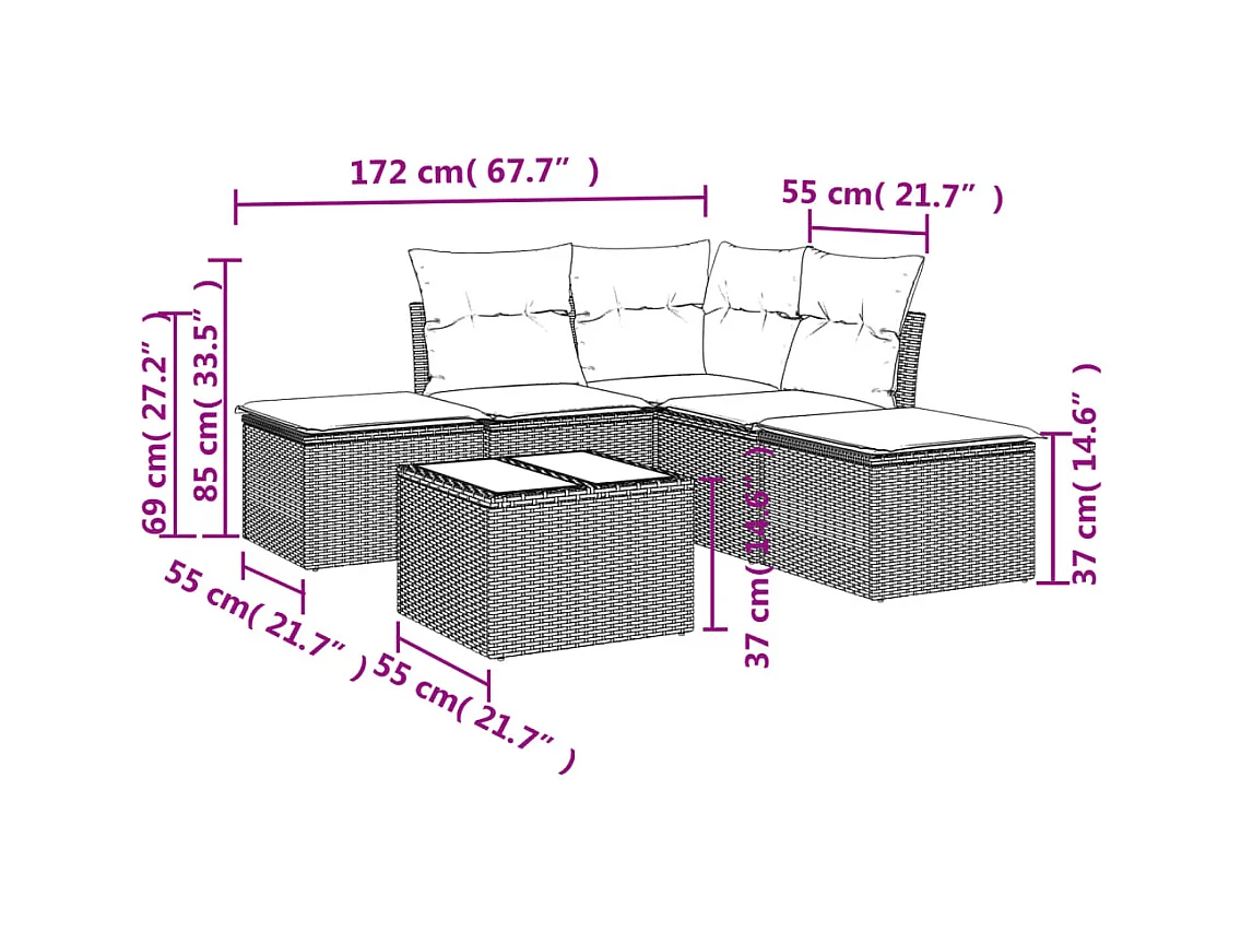 6-tlg. Garten-Sofagarnitur,Gartenmöbel-Set mit Kissen Schwarz Poly Rattan -gkd406440