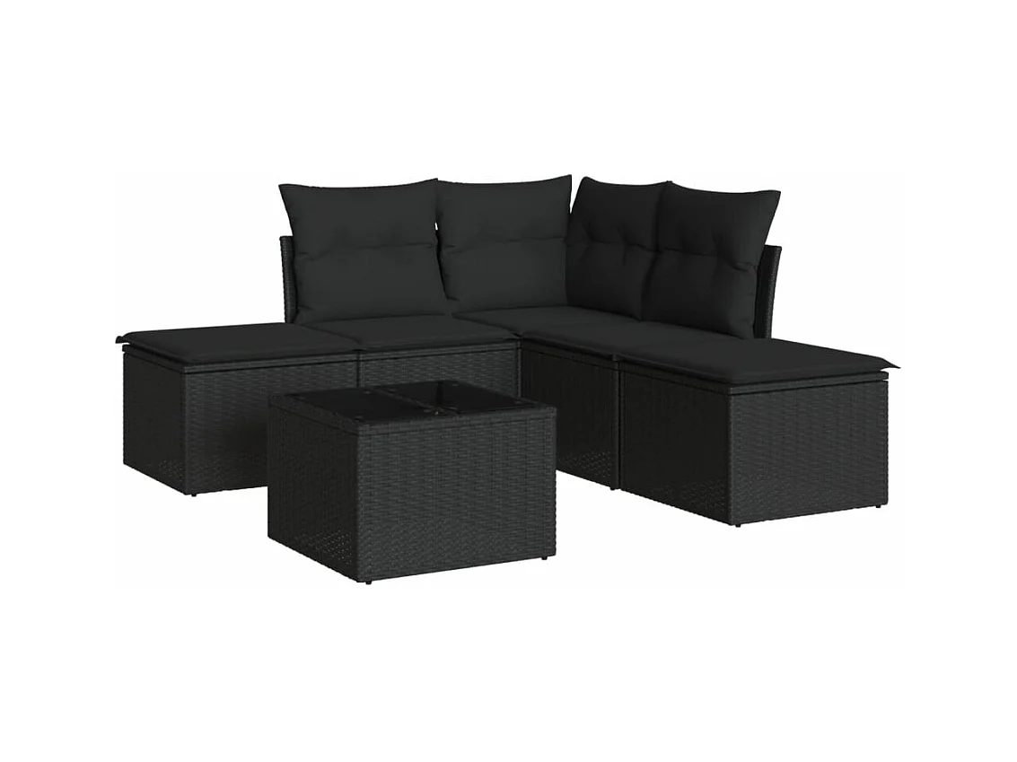 6-tlg. Garten-Sofagarnitur,Gartenmöbel-Set mit Kissen Schwarz Poly Rattan -gkd406440