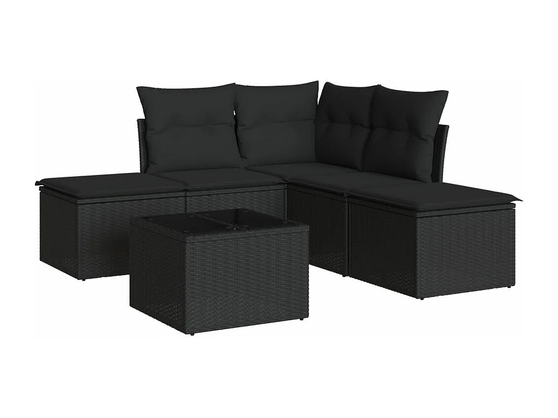 6-tlg. Garten-Sofagarnitur,Gartenmöbel-Set mit Kissen Schwarz Poly Rattan -gkd406440