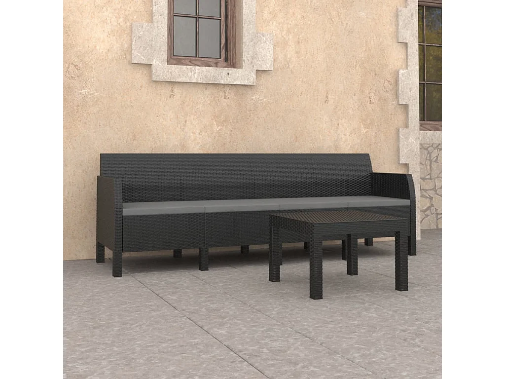 Salon de jardin 2 pcs avec coussins PP Rotin Anthracite BE32972