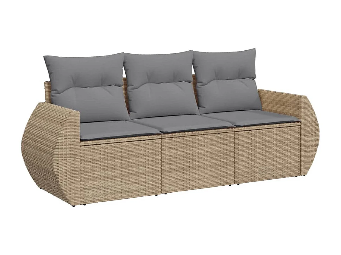 3-tlg. Garten-Sofagarnitur,Gartenmöbel-Set mit Kissen Beige Poly Rattan -gkd406516