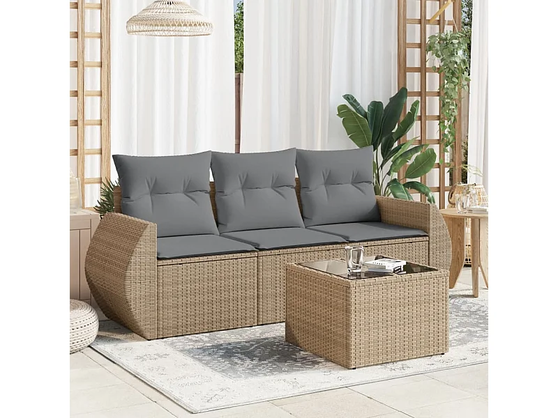 4-tlg. Garten-Sofagarnitur,Gartenmöbel-Set mit Kissen Beige Poly Rattan -gkd583358
