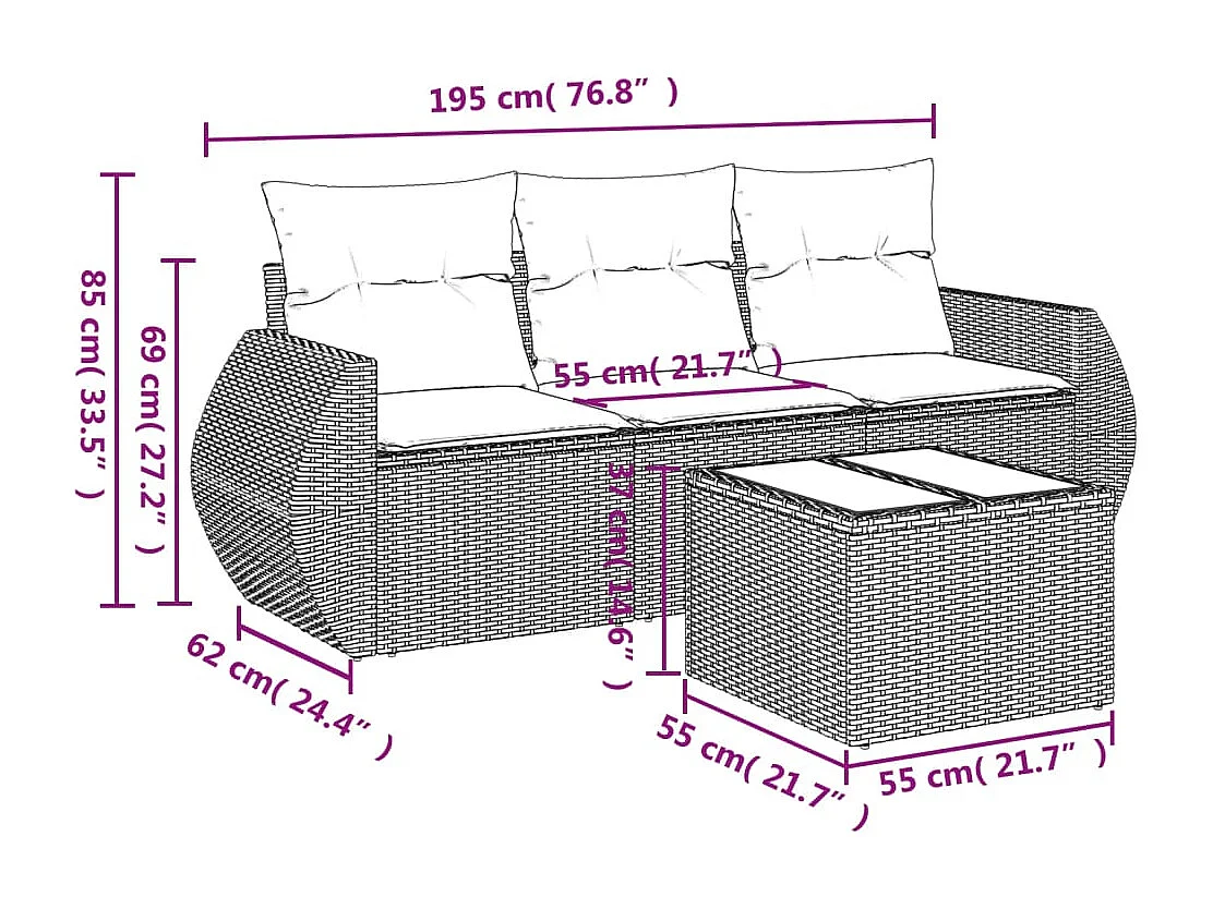 4-delige Loungeset met kussens poly rattan beige NL54533