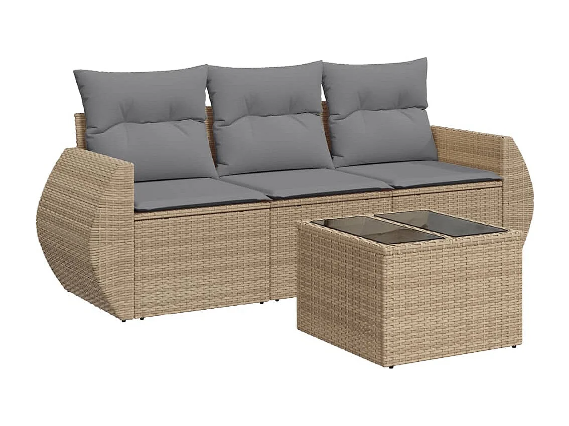 4-delige Loungeset met kussens poly rattan beige NL54533