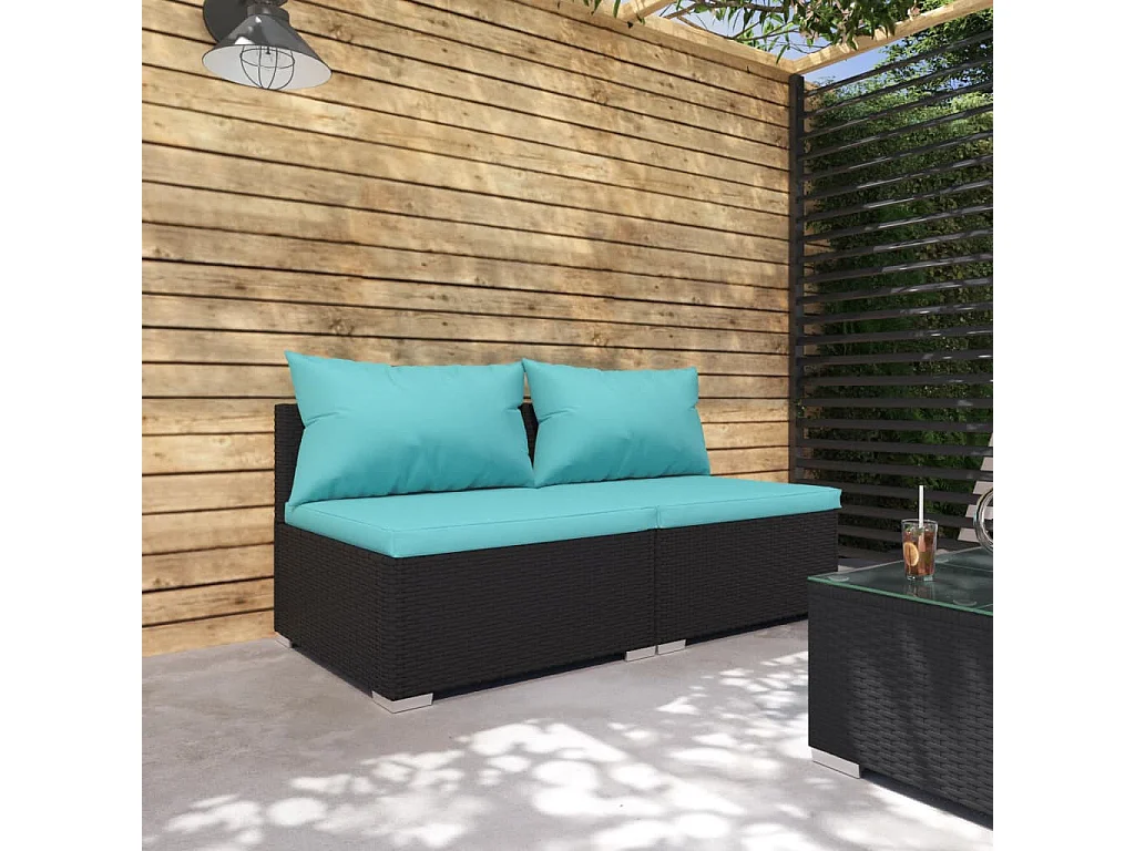 Salon de jardin 2 pcs avec coussins Résine tressée Noir BE55631