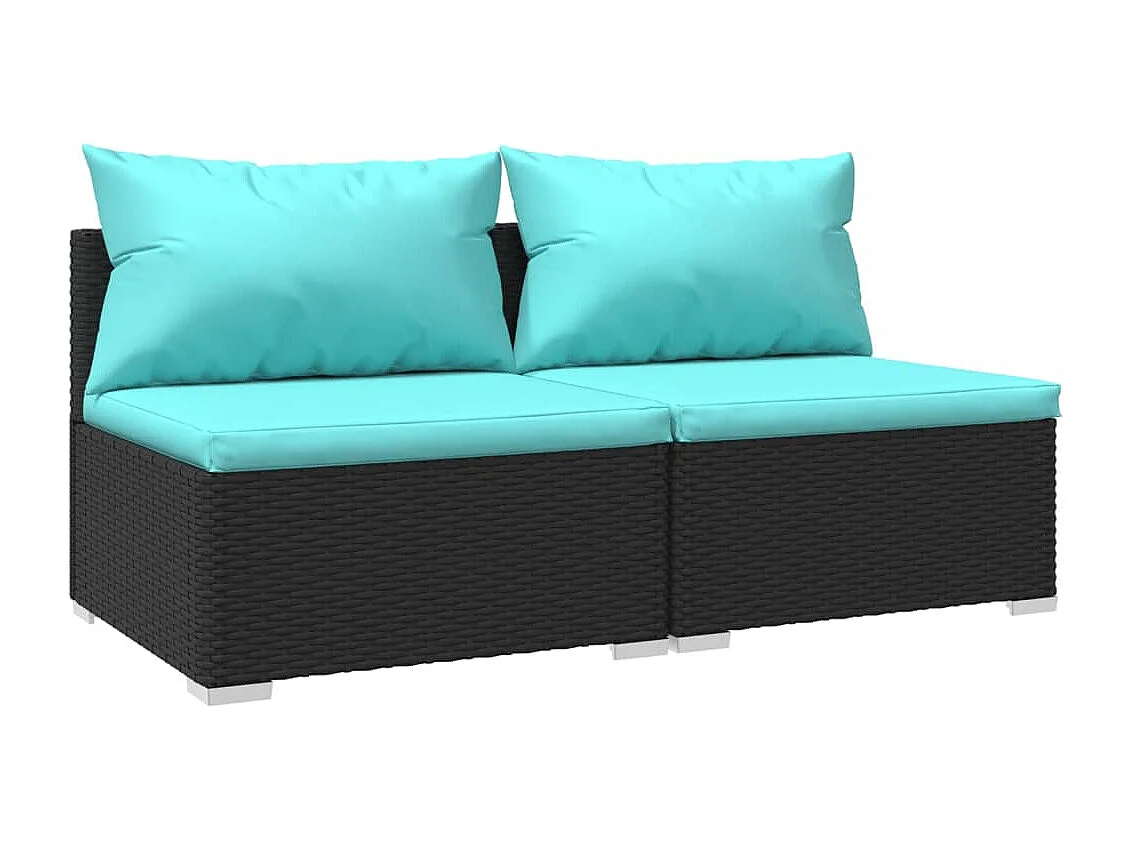 Salon de jardin 2 pcs avec coussins Résine tressée Noir BE55631