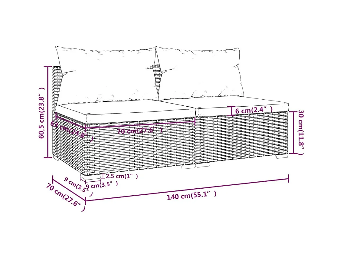 2-tlg. Garten-Sitzgruppe | Garten-Lounge-Set mit Kissen Poly Rattan Schwarz -GKD235576
