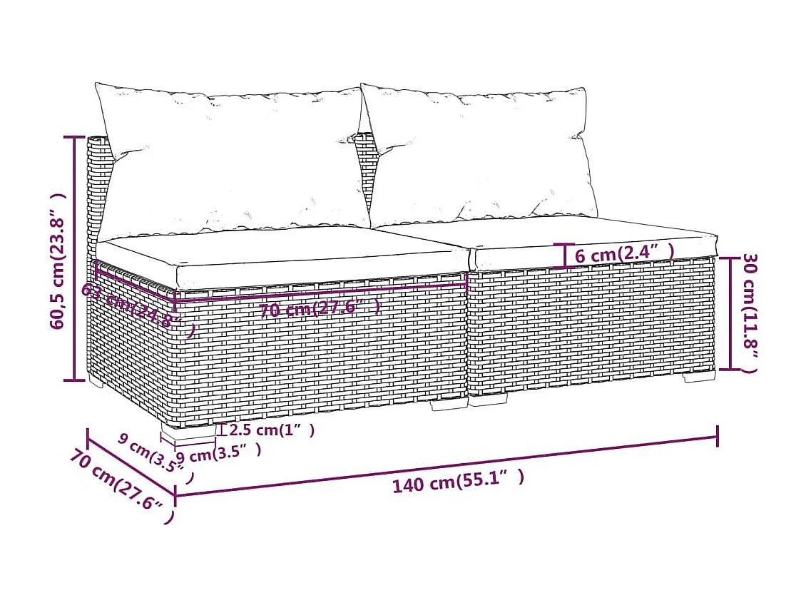 2-delige Loungeset met kussens poly rattan zwart NL70397
