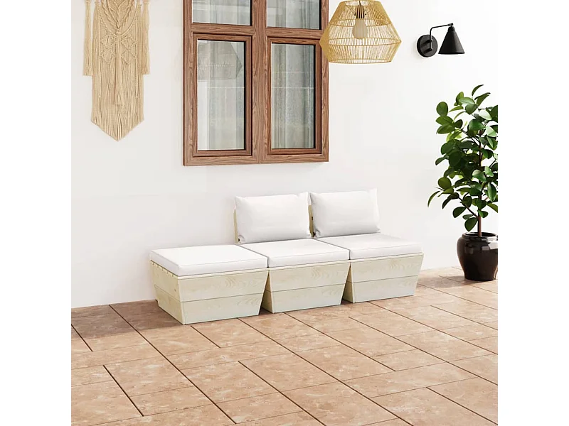 3 pcs conjunto lounge de paletes + almofadões madeira de abeto PT880750