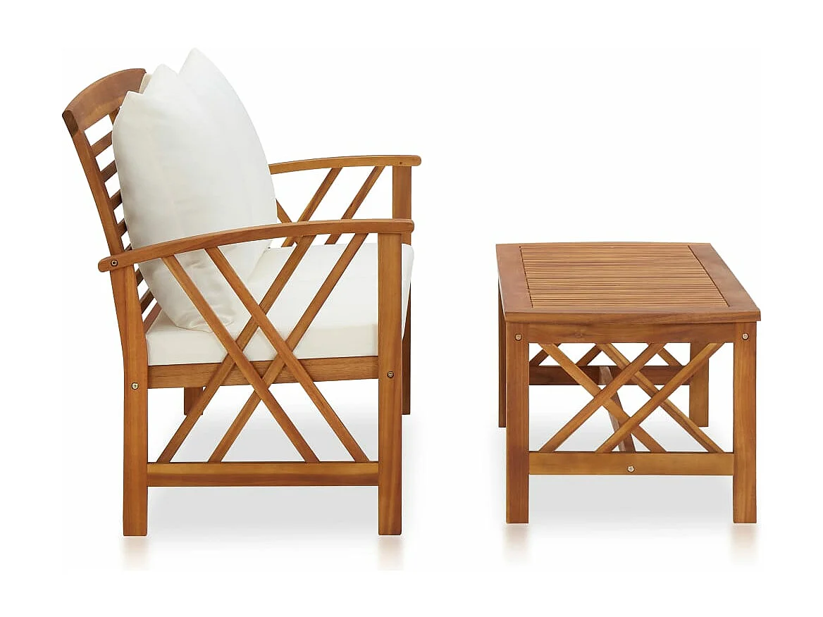 Salon de jardin 2 pcs avec coussins Bois d'acacia solide BE23719