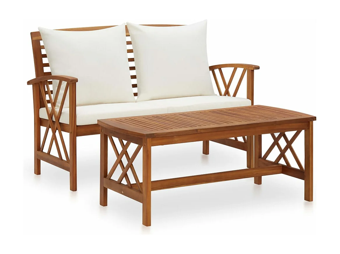 Salon de jardin 2 pcs avec coussins Bois d'acacia solide BE23719